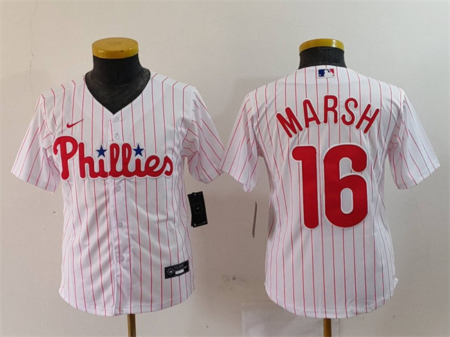 Youth Philadelphia Phillies #16 Brandon Marsh White Cool Base Stitched Baseball Jersey